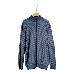 Tom James Quarter Zip Pullover Sweater Textured Knit Blue Cotton Blend Mens M/L